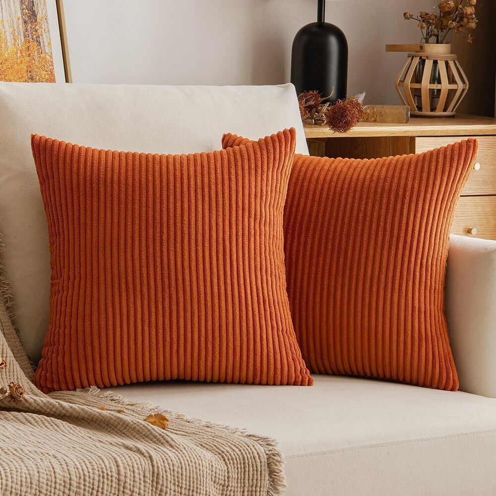 6099 Pack of 2 Corduroy Soft Soild Decorative Square Fall Throw Pillow